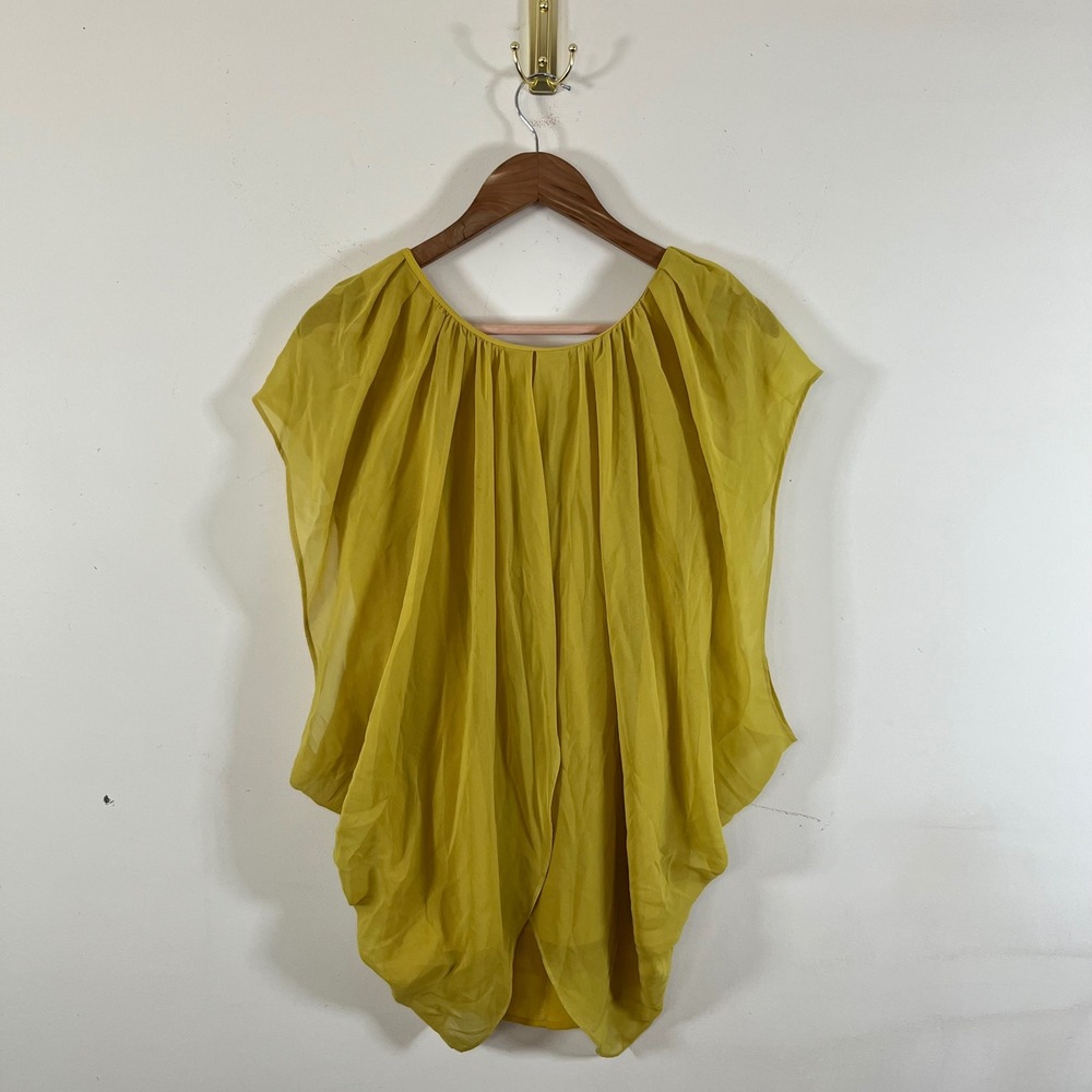 Vintage Chartreuse Green Flowy Layered Blouse Medium Draped Bohemian Fairy